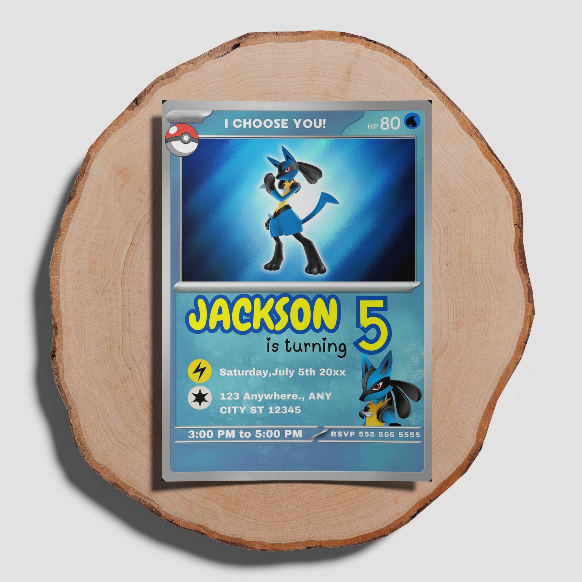 Lucario Invitation Template | Pokemon Card Birthday Invite - CreativeRino