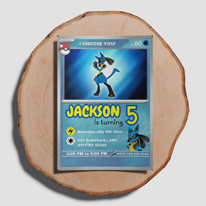 Lucario Invitation Template | Pokemon Card Birthday Invite - CreativeRino