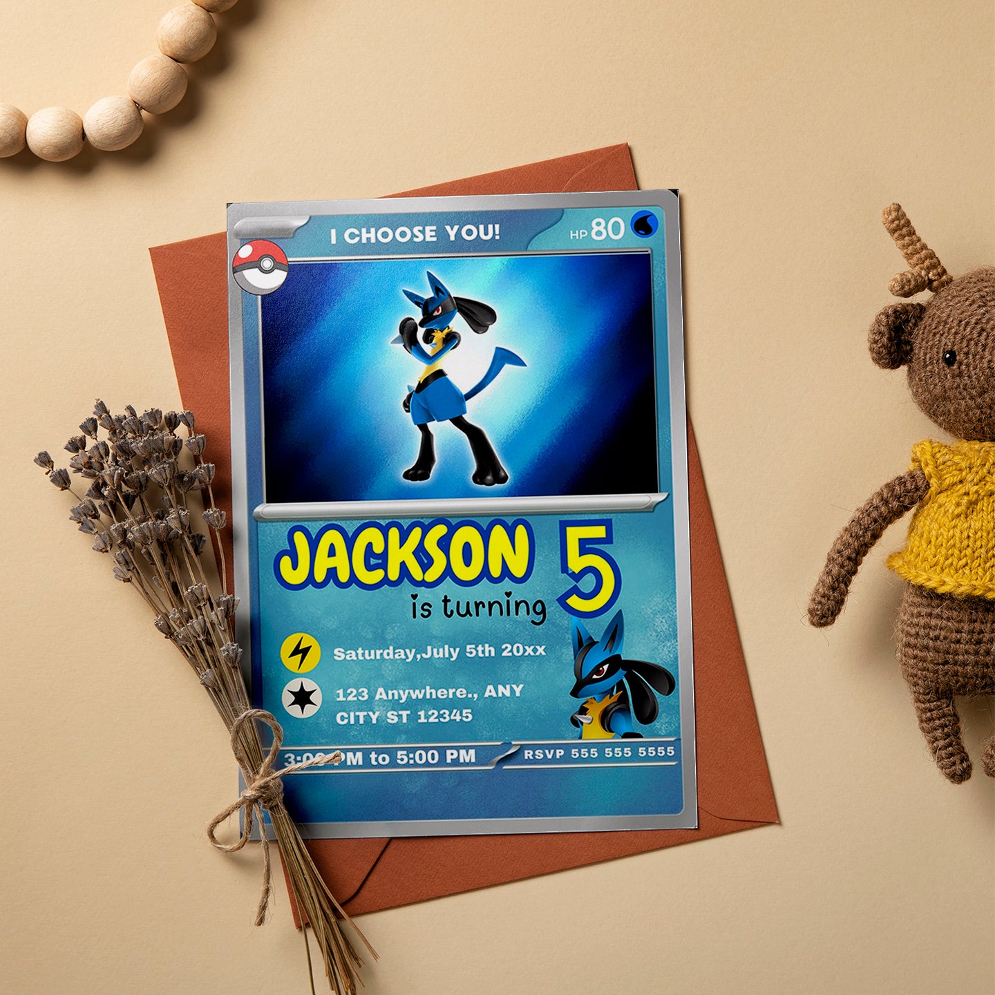 Lucario Invitation Template | Pokemon Card Birthday Invite - CreativeRino