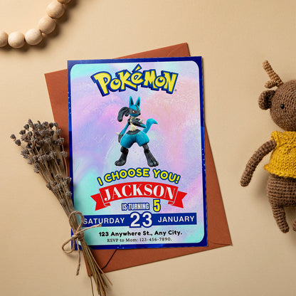 Lucario Invitation Template | Pokemon Birthday Invite - CreativeRino