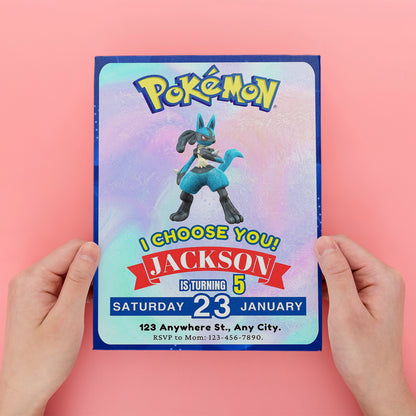 Lucario Invitation Template | Pokemon Birthday Invite - CreativeRino
