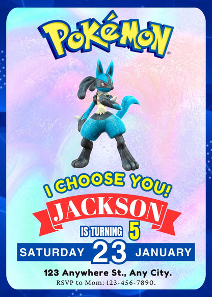 Lucario Invitation Template | Pokemon Birthday Invite - CreativeRino