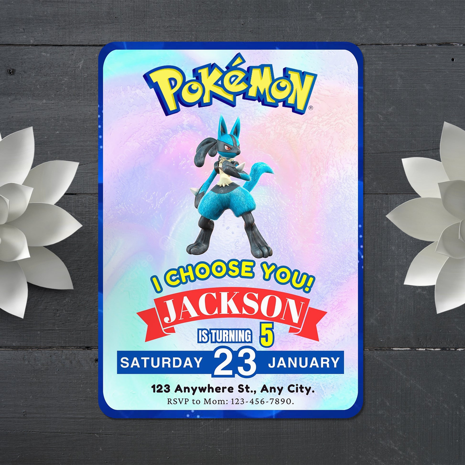 Lucario Invitation Template | Pokemon Birthday Invite - CreativeRino