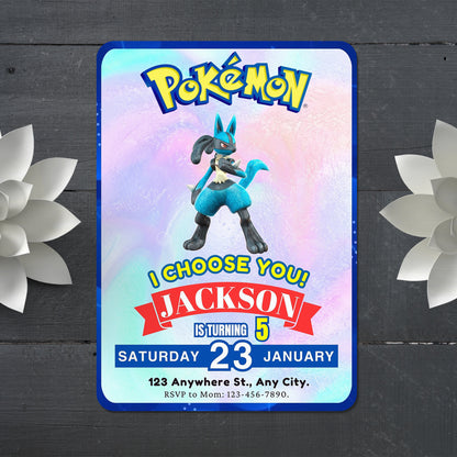 Lucario Invitation Template | Pokemon Birthday Invite - CreativeRino