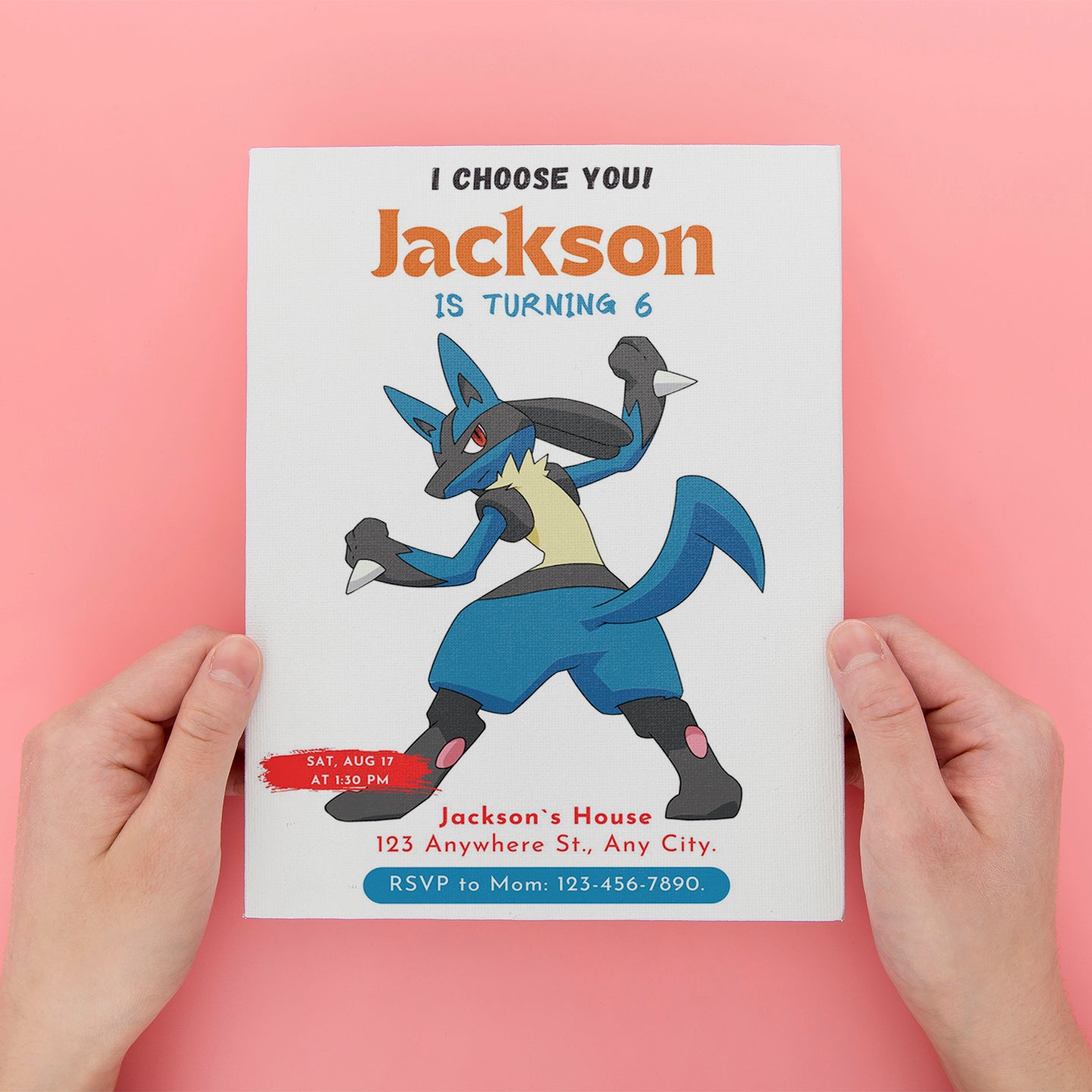Lucario Birthday Party Invitation Template | Pokemon Invite - CreativeRino