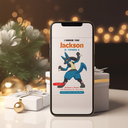 Lucario Birthday Party Invitation Template | Pokemon Invite - CreativeRino
