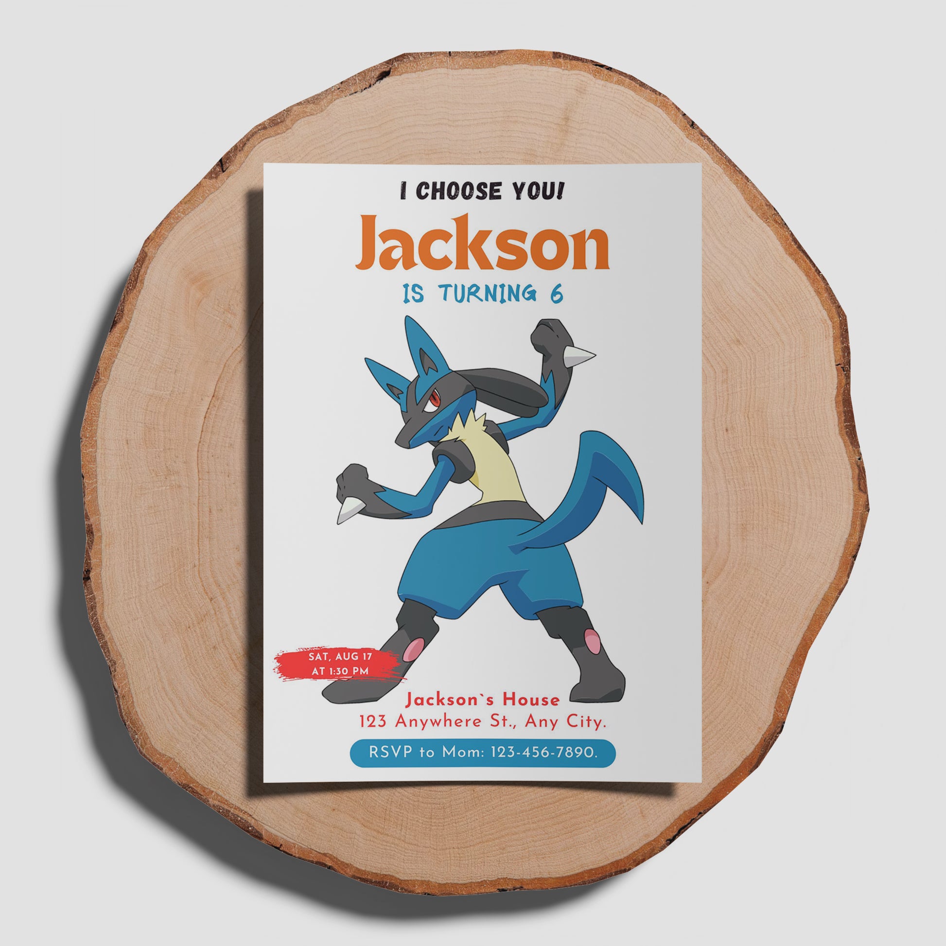 Lucario Birthday Party Invitation Template | Pokemon Invite - CreativeRino