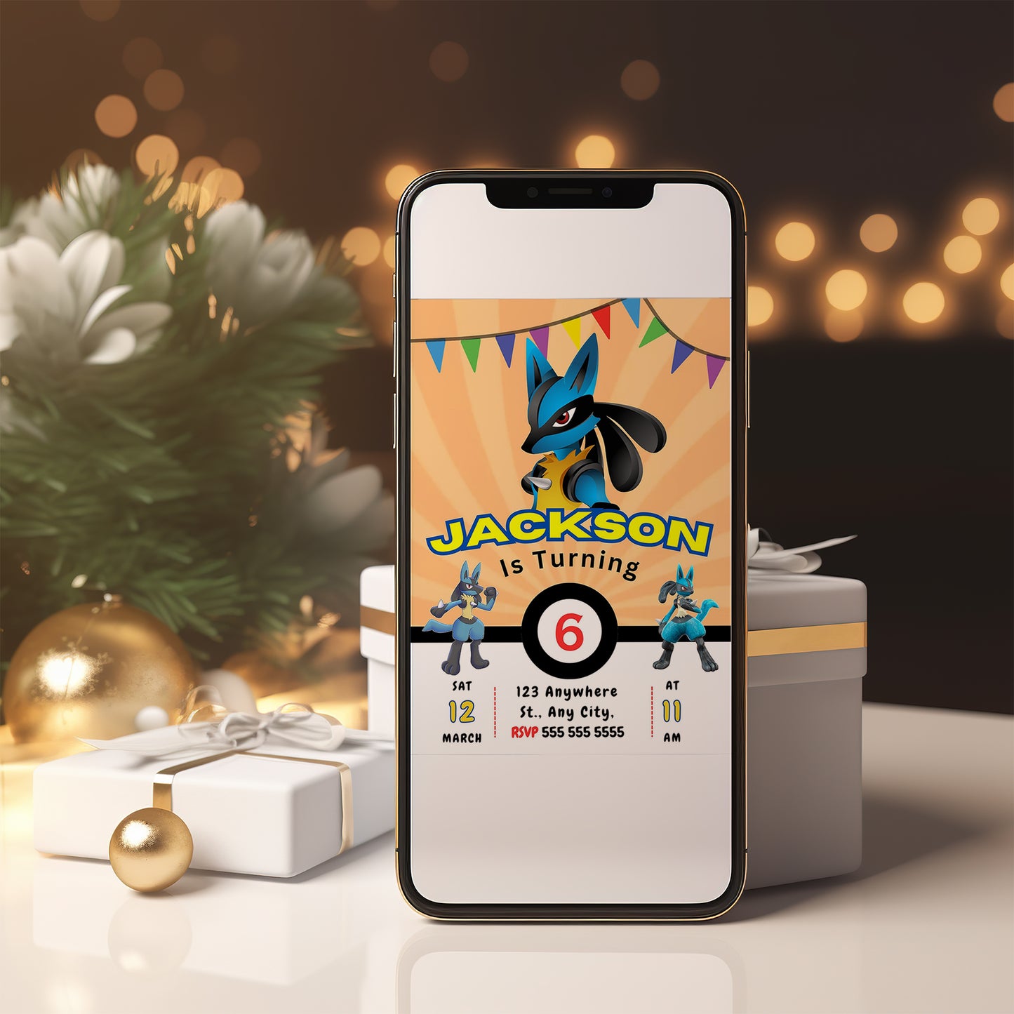 Lucario Pokemon Birthday Party Invitation Template - CreativeRino