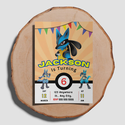 Lucario Pokemon Birthday Party Invitation Template - CreativeRino