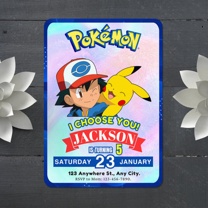 Ash Ketchum Pokemon Invitation Template | Pikachu Birthday Invite - CreativeRino