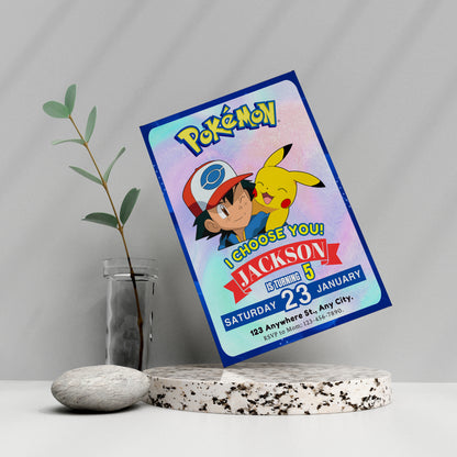 Ash Ketchum Pokemon Invitation Template | Pikachu Birthday Invite - CreativeRino