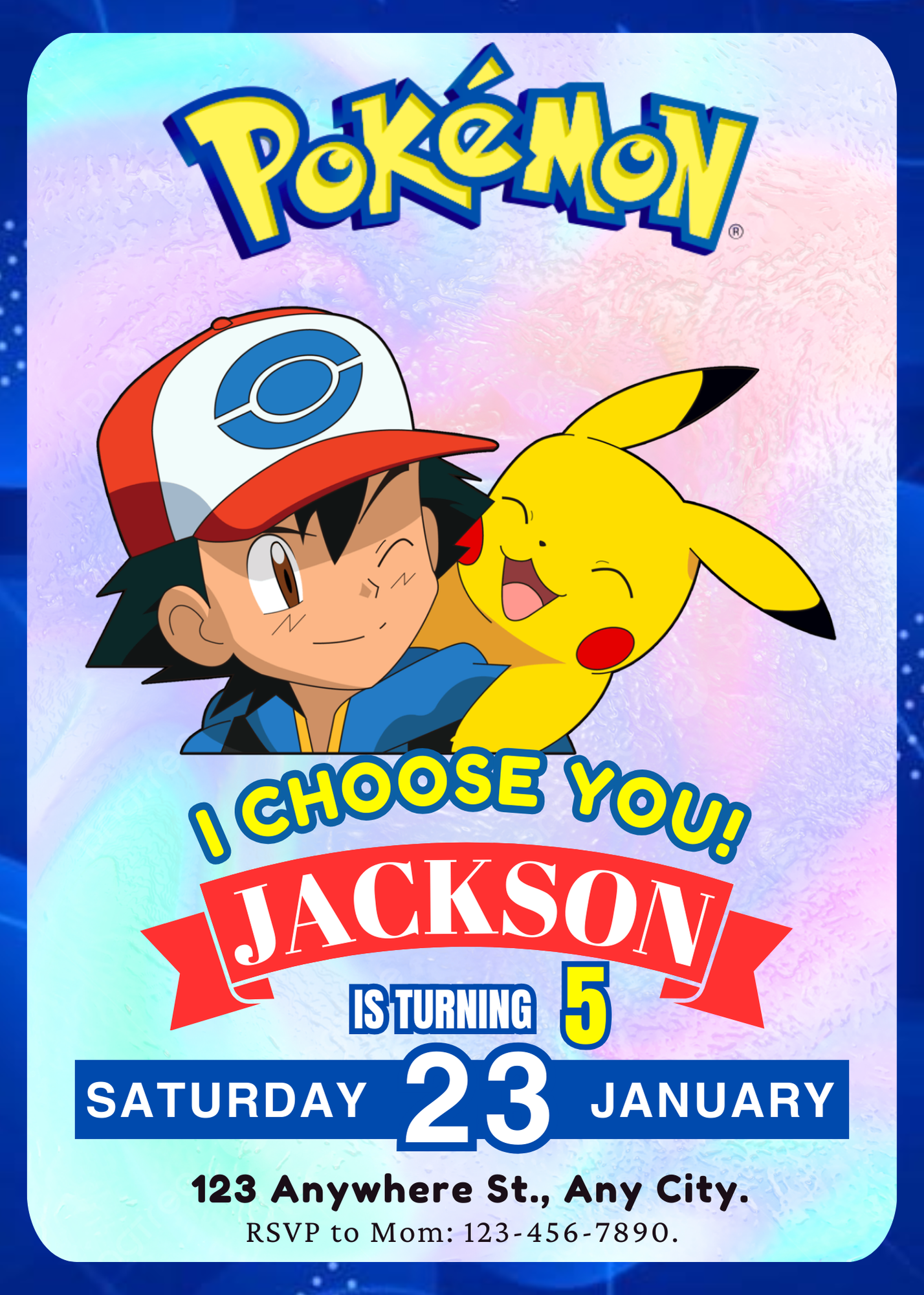 Ash Ketchum Pokemon Invitation Template | Pikachu Birthday Invite - CreativeRino
