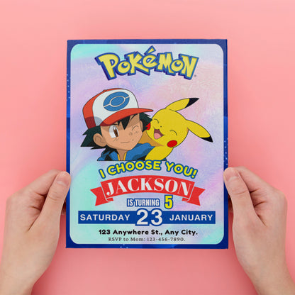 Ash Ketchum Pokemon Invitation Template | Pikachu Birthday Invite - CreativeRino