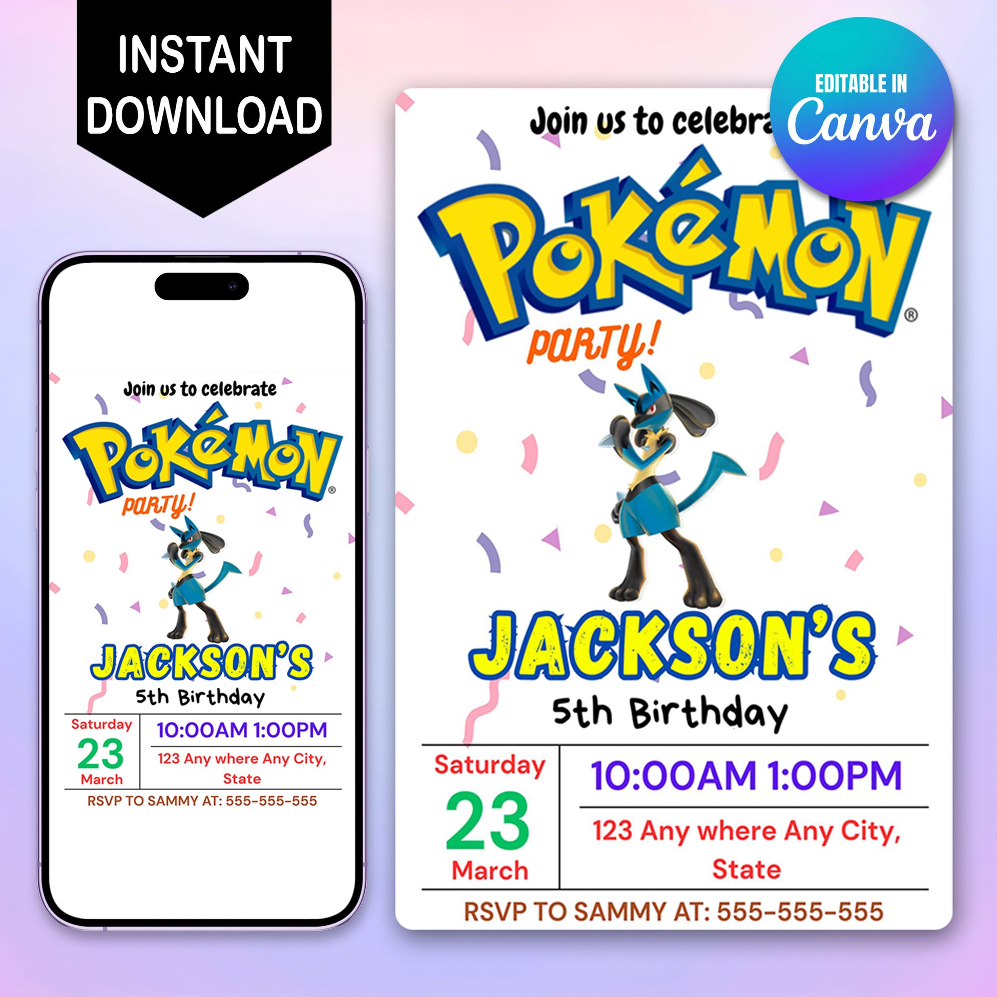 Lucario Birthday Invitation Template | Pokemon Invite - CreativeRino