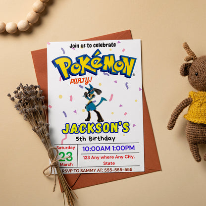 Lucario Birthday Invitation Template | Pokemon Invite - CreativeRino