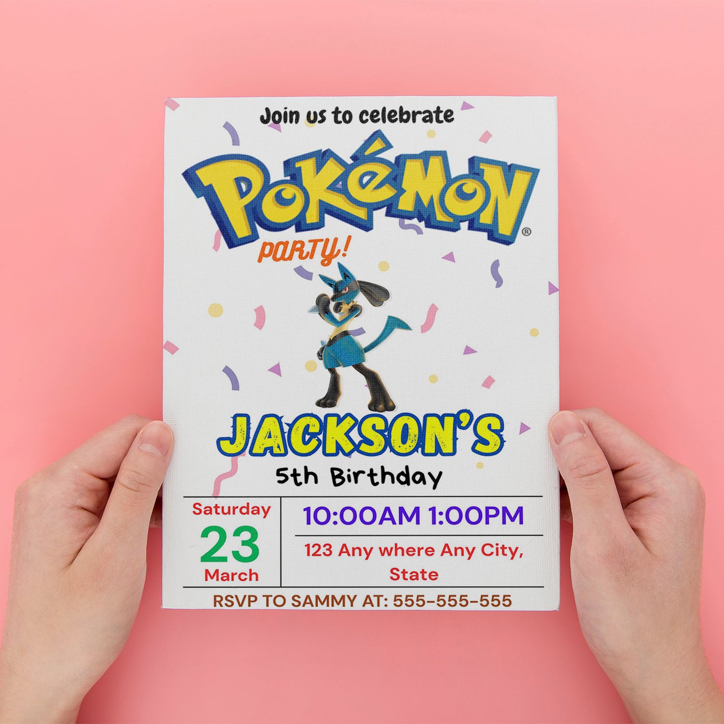 Lucario Birthday Invitation Template | Pokemon Invite - CreativeRino