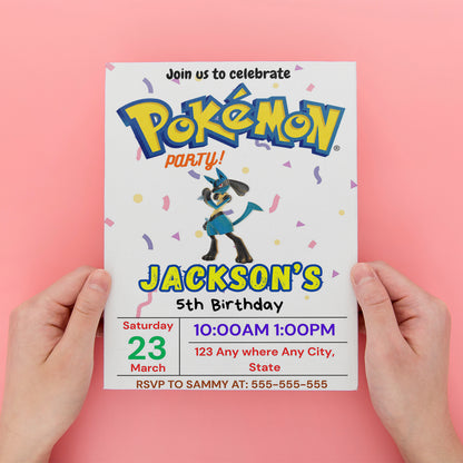 Lucario Birthday Invitation Template | Pokemon Invite - CreativeRino