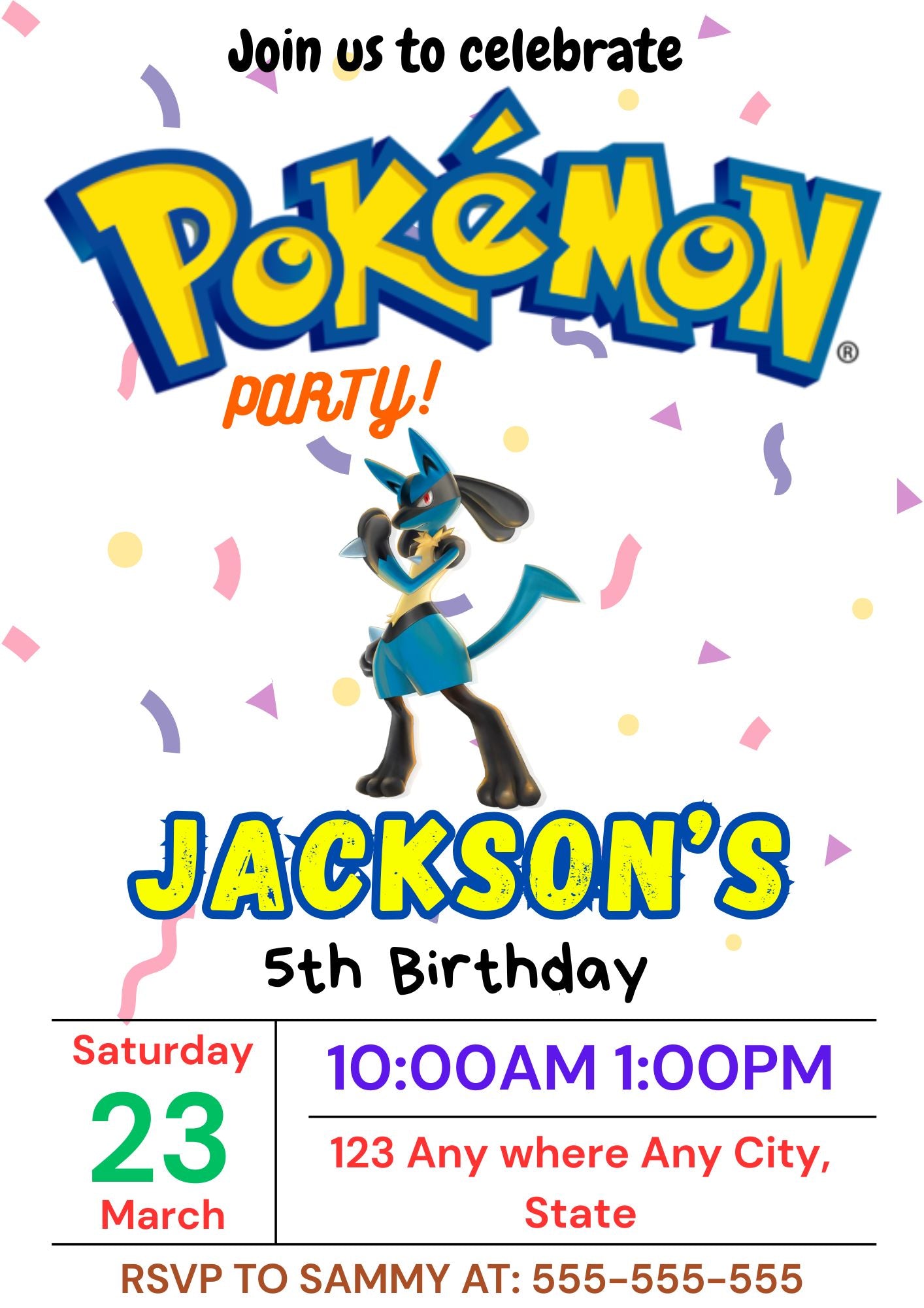 Lucario Birthday Invitation Template | Pokemon Invite - CreativeRino