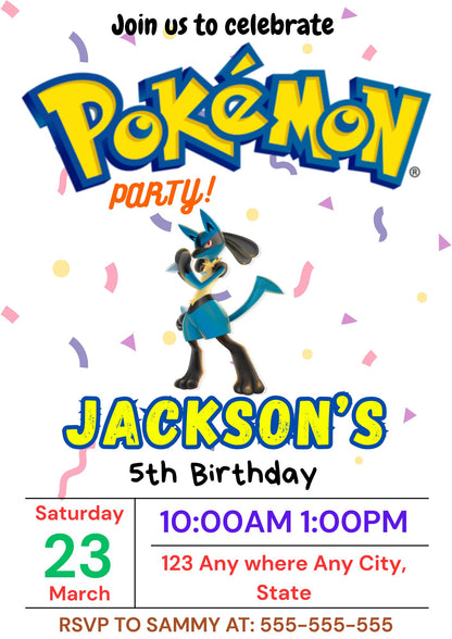 Lucario Birthday Invitation Template | Pokemon Invite - CreativeRino