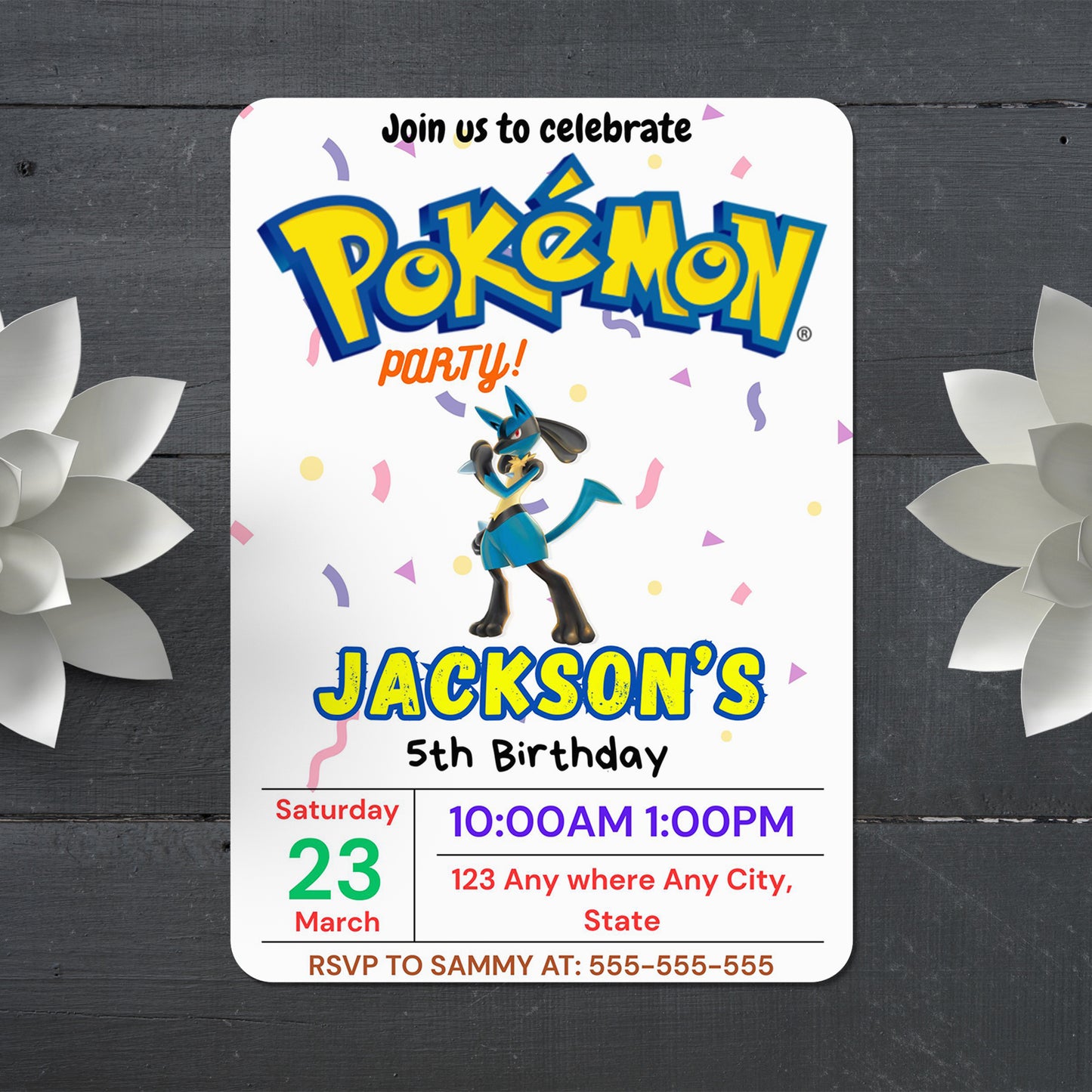 Lucario Birthday Invitation Template | Pokemon Invite - CreativeRino