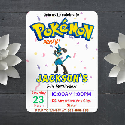 Lucario Birthday Invitation Template | Pokemon Invite - CreativeRino