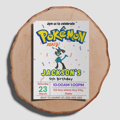 Lucario Birthday Invitation Template | Pokemon Invite - CreativeRino