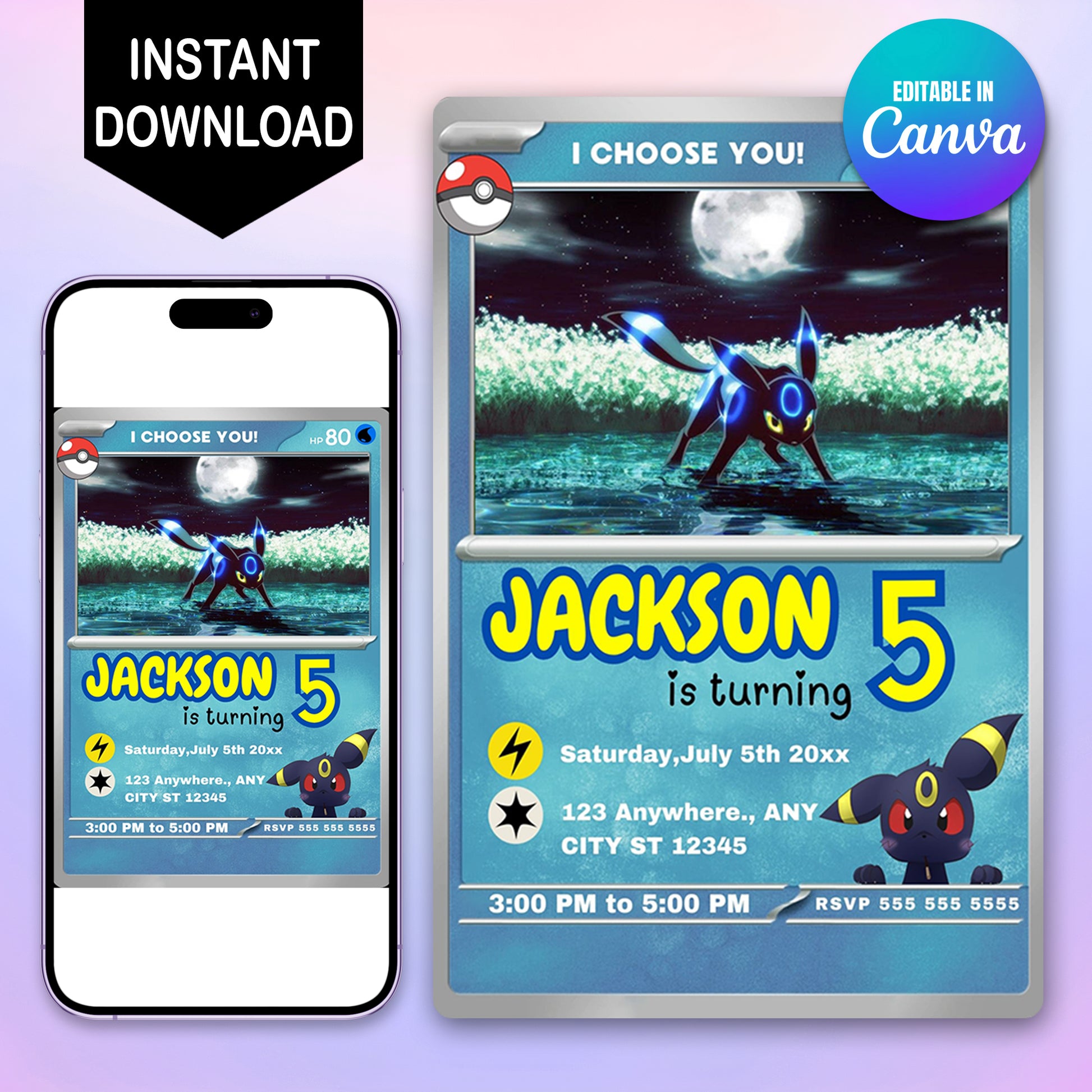 Umbreon Invitation Template | Pokemon Card Birthday Invite - CreativeRino