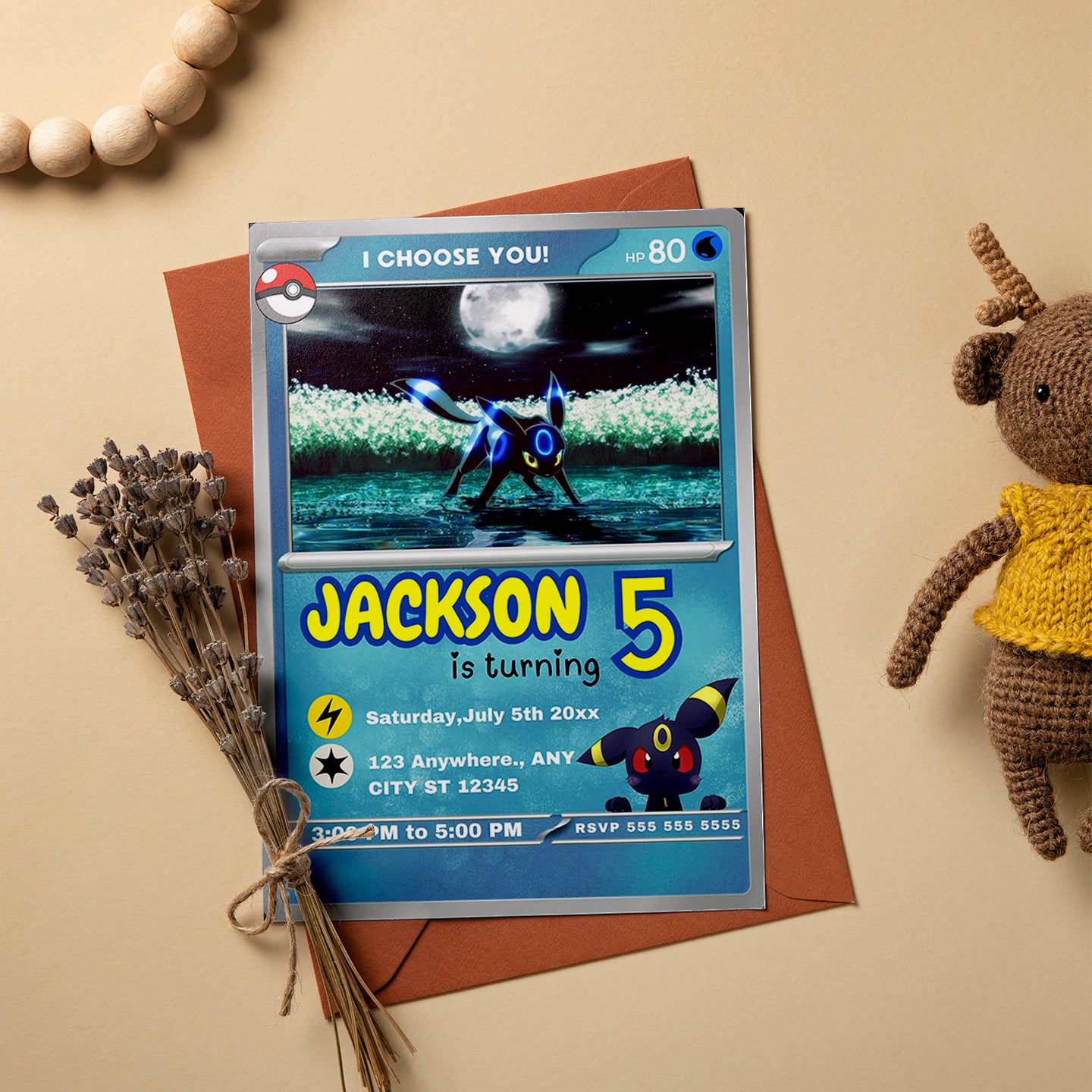 Umbreon Invitation Template | Pokemon Card Birthday Invite - CreativeRino