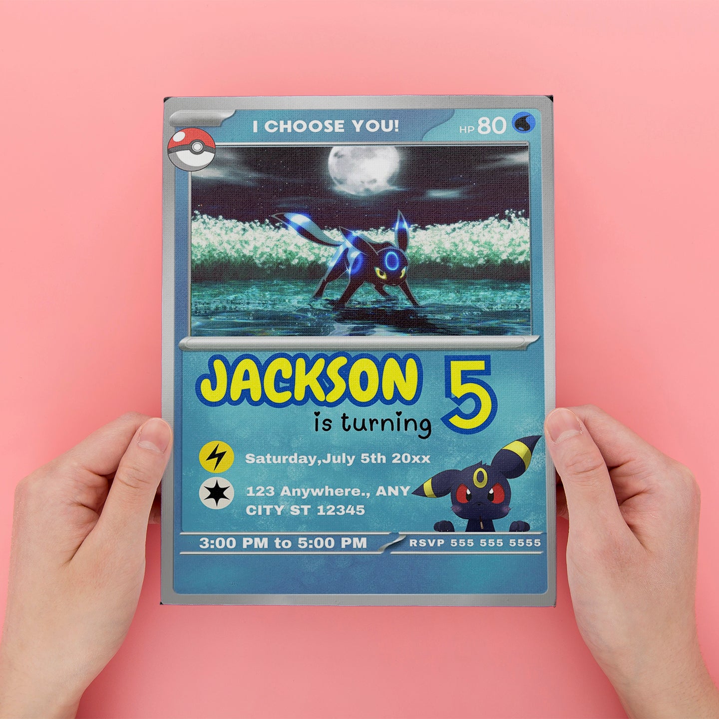 Umbreon Invitation Template | Pokemon Card Birthday Invite - CreativeRino