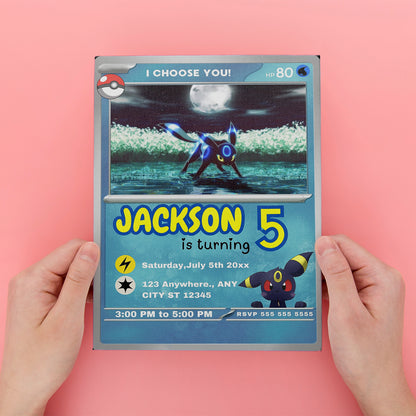 Umbreon Invitation Template | Pokemon Card Birthday Invite - CreativeRino