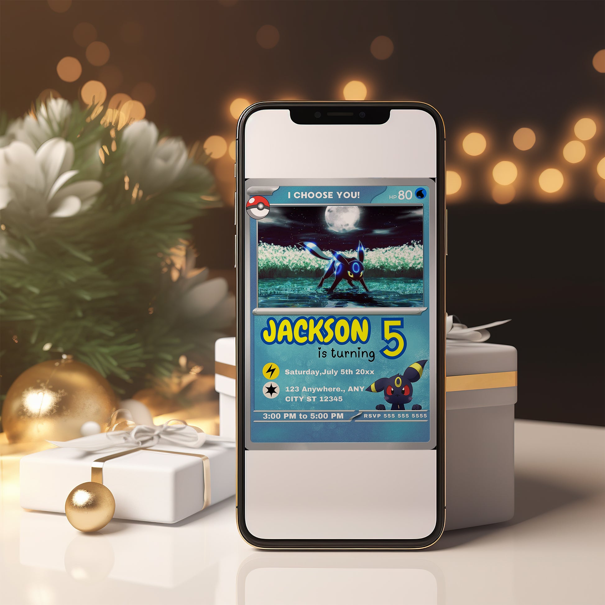 Umbreon Invitation Template | Pokemon Card Birthday Invite - CreativeRino