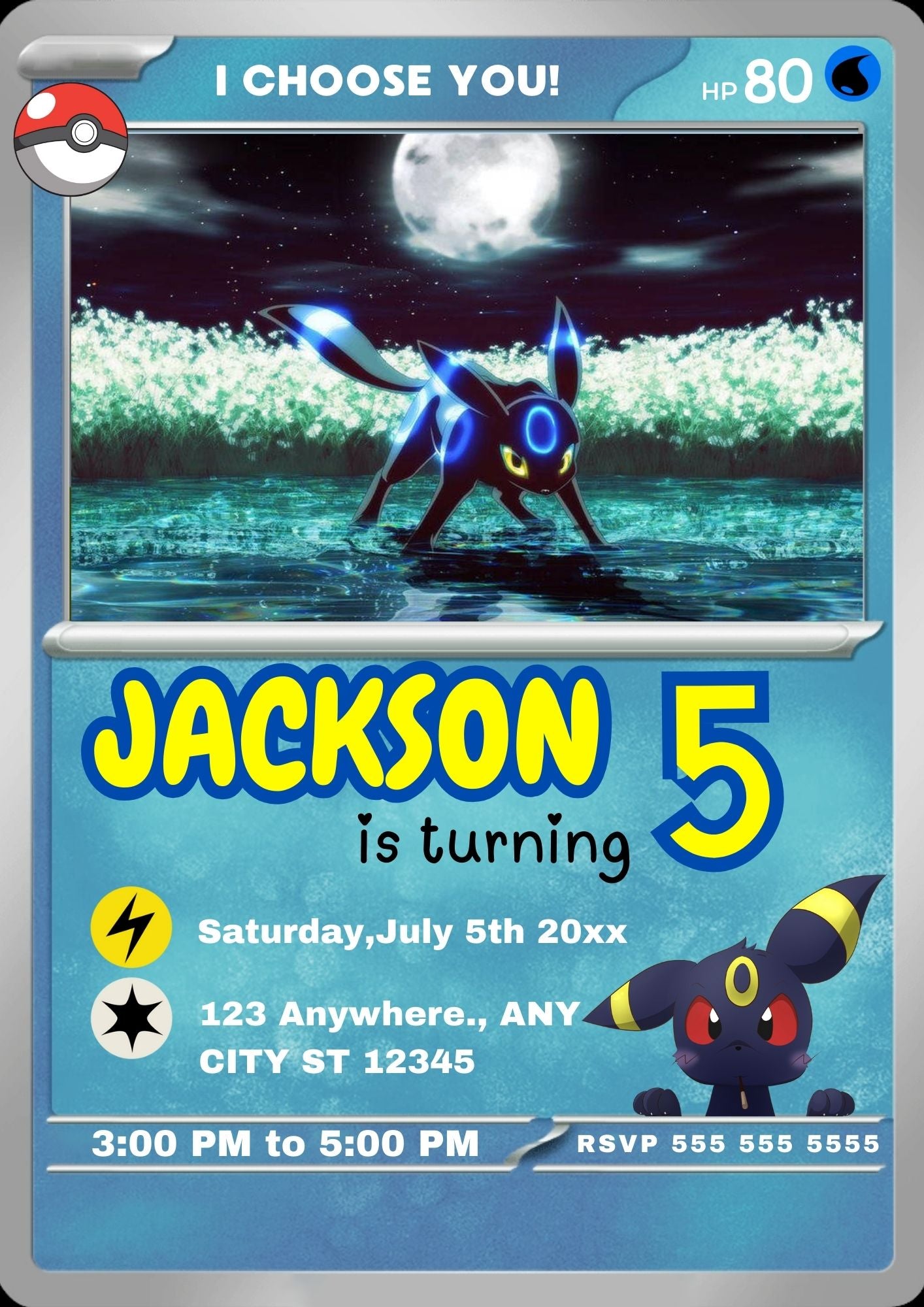 Umbreon Invitation Template | Pokemon Card Birthday Invite - CreativeRino