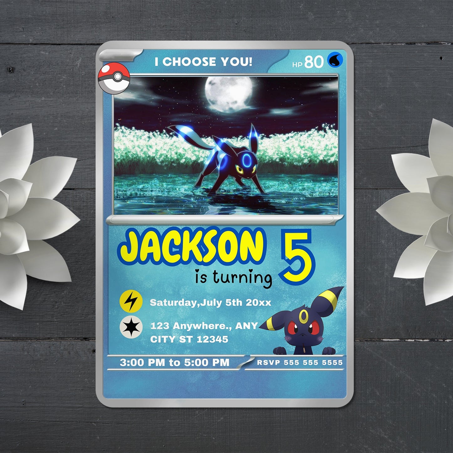 Umbreon Invitation Template | Pokemon Card Birthday Invite - CreativeRino