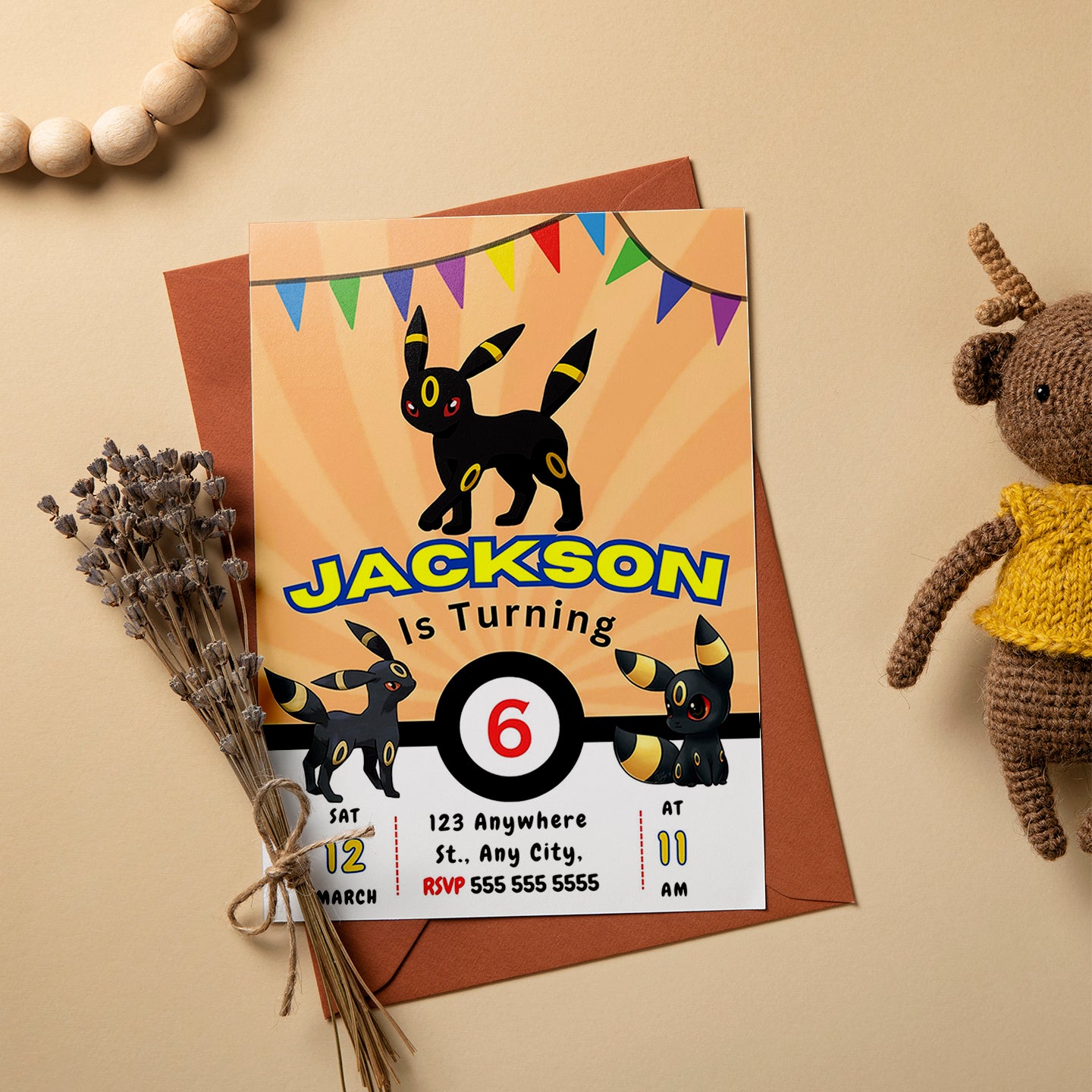 Umbreon Pokemon Birthday Party Invitation Template - CreativeRino