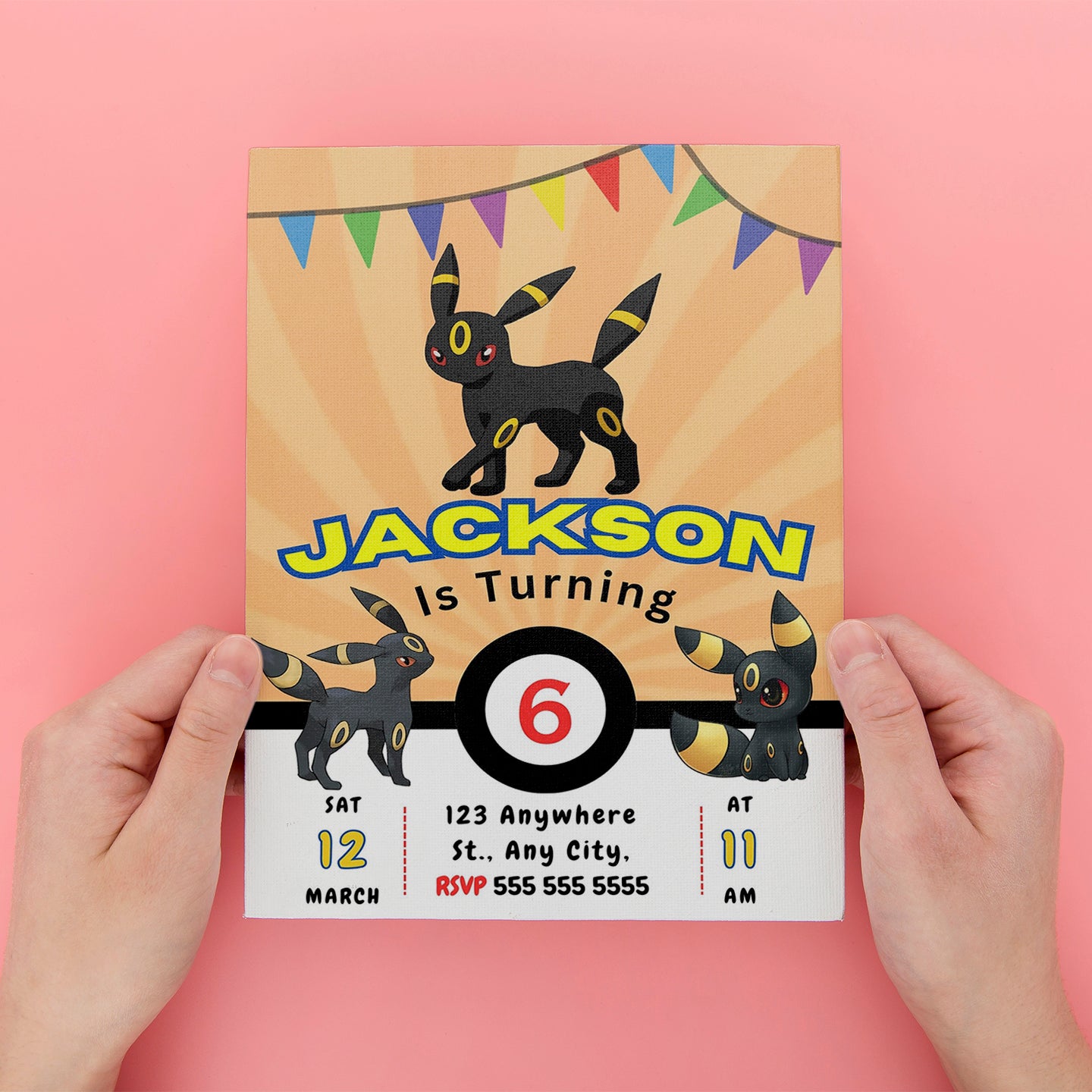 Umbreon Pokemon Birthday Party Invitation Template - CreativeRino