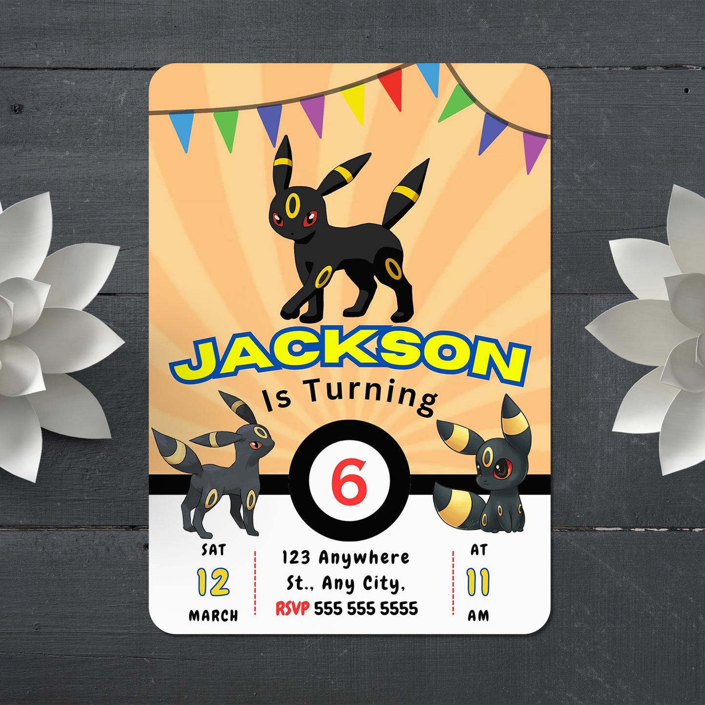 Umbreon Pokemon Birthday Party Invitation Template - CreativeRino