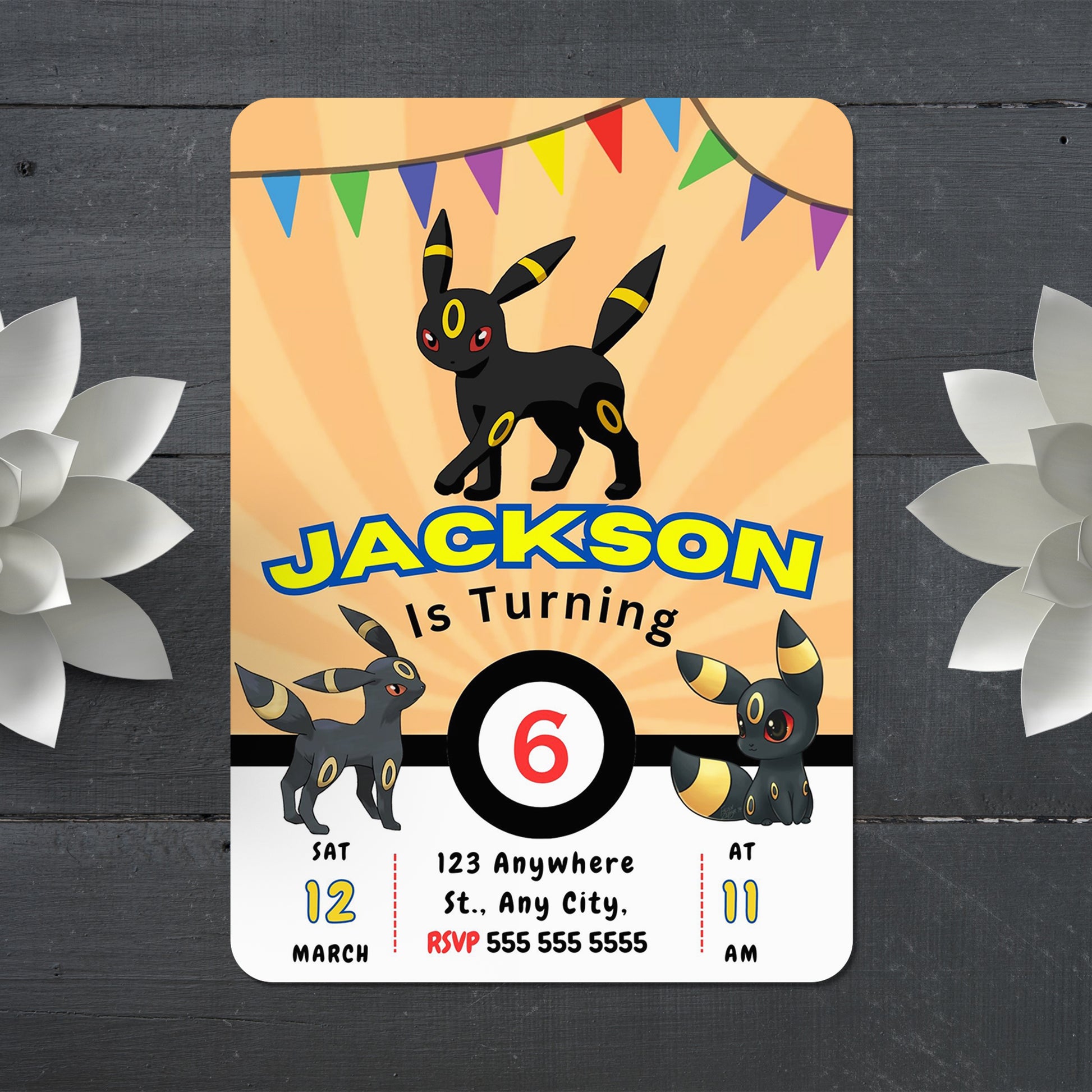 Umbreon Pokemon Birthday Party Invitation Template - CreativeRino