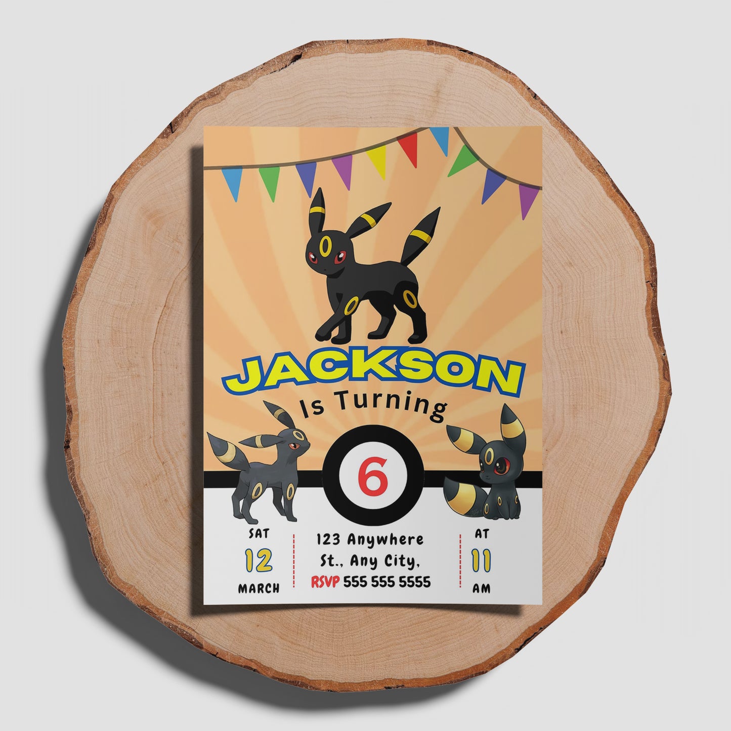 Umbreon Pokemon Birthday Party Invitation Template - CreativeRino