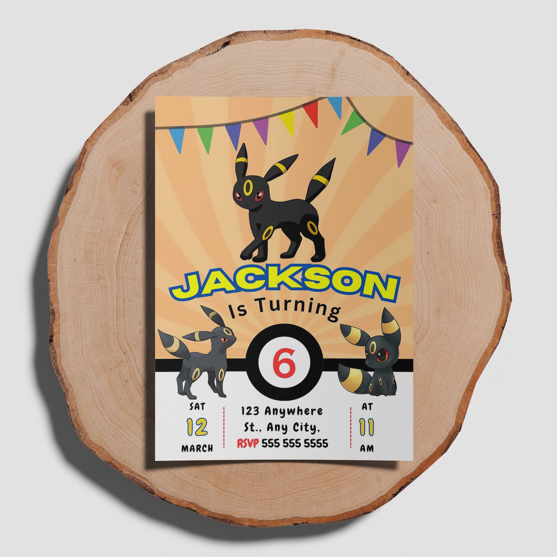 Umbreon Pokemon Birthday Party Invitation Template - CreativeRino
