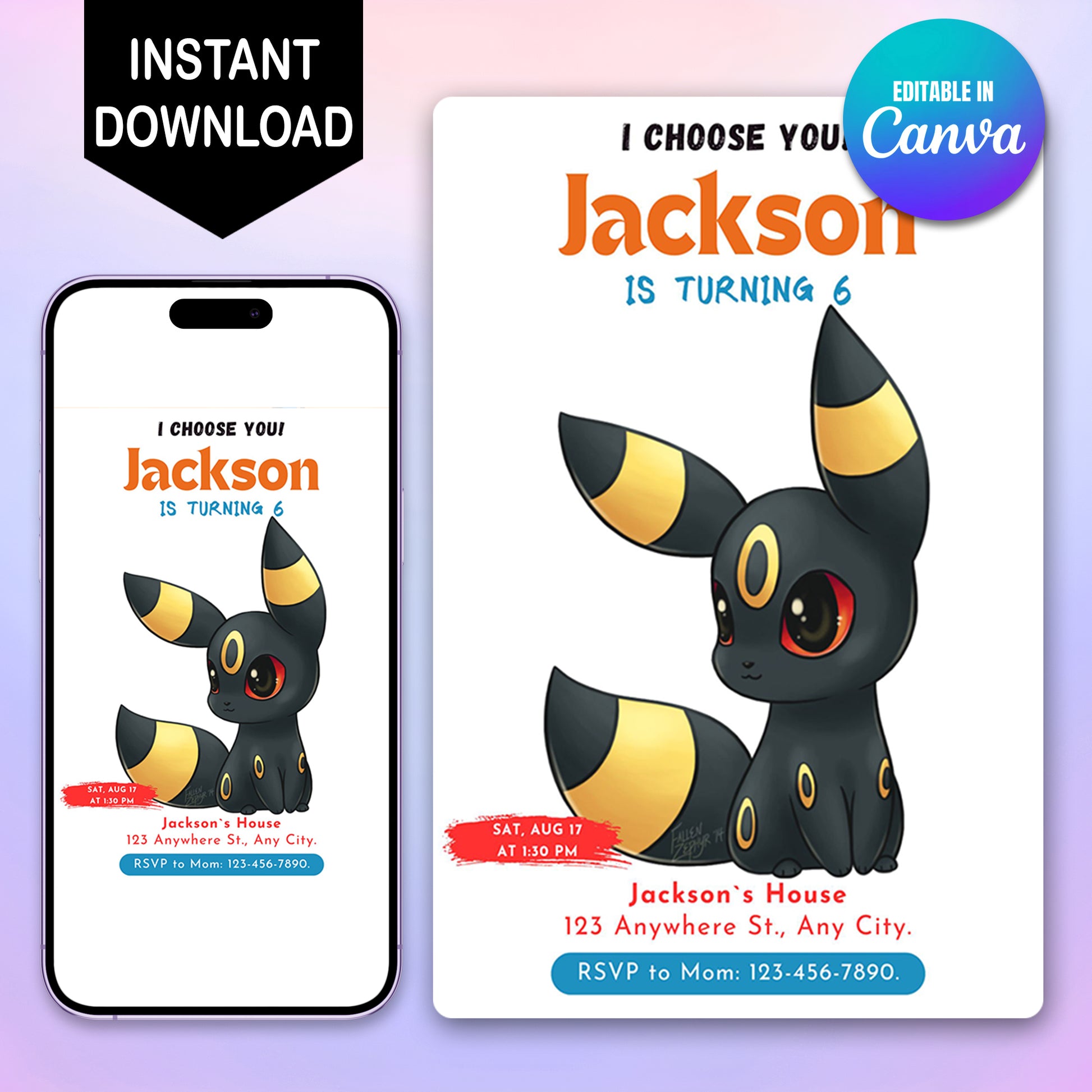 Umbreon Birthday Party Invitation Template | Pokemon Invite - CreativeRino