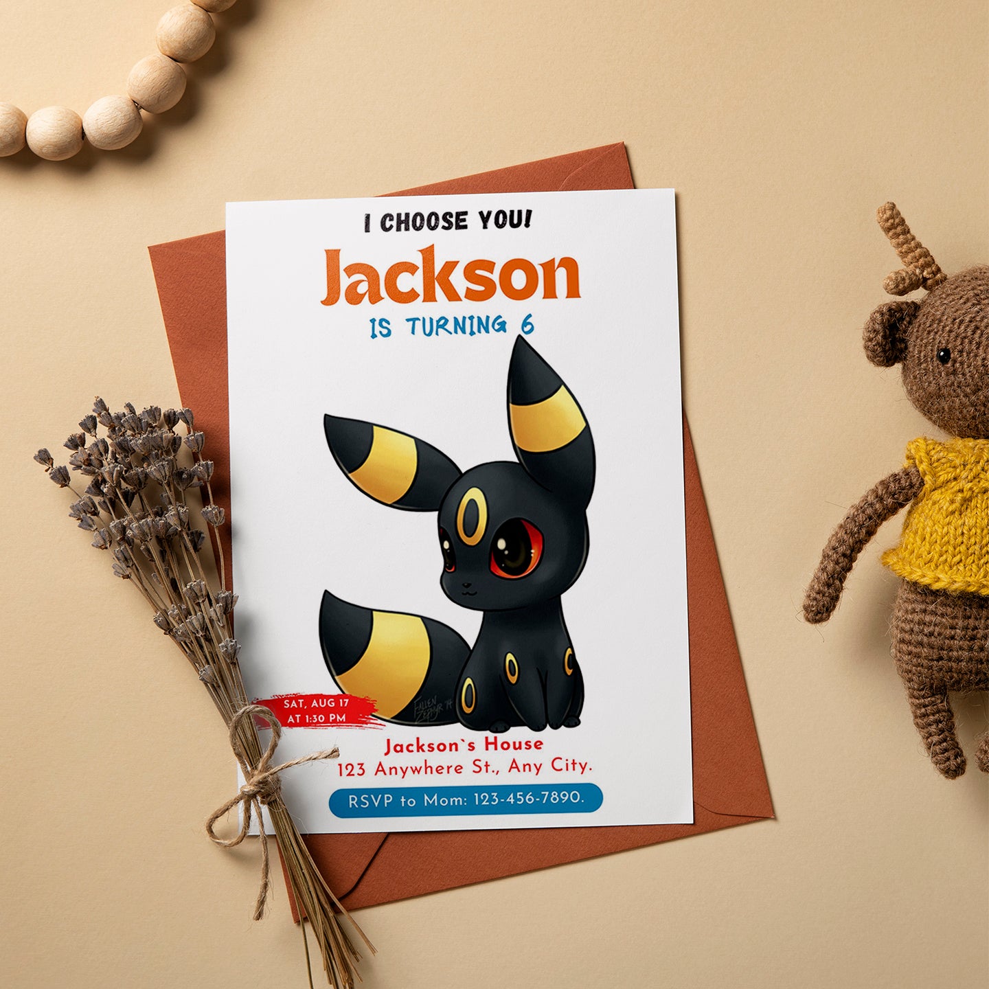 Umbreon Birthday Party Invitation Template | Pokemon Invite - CreativeRino