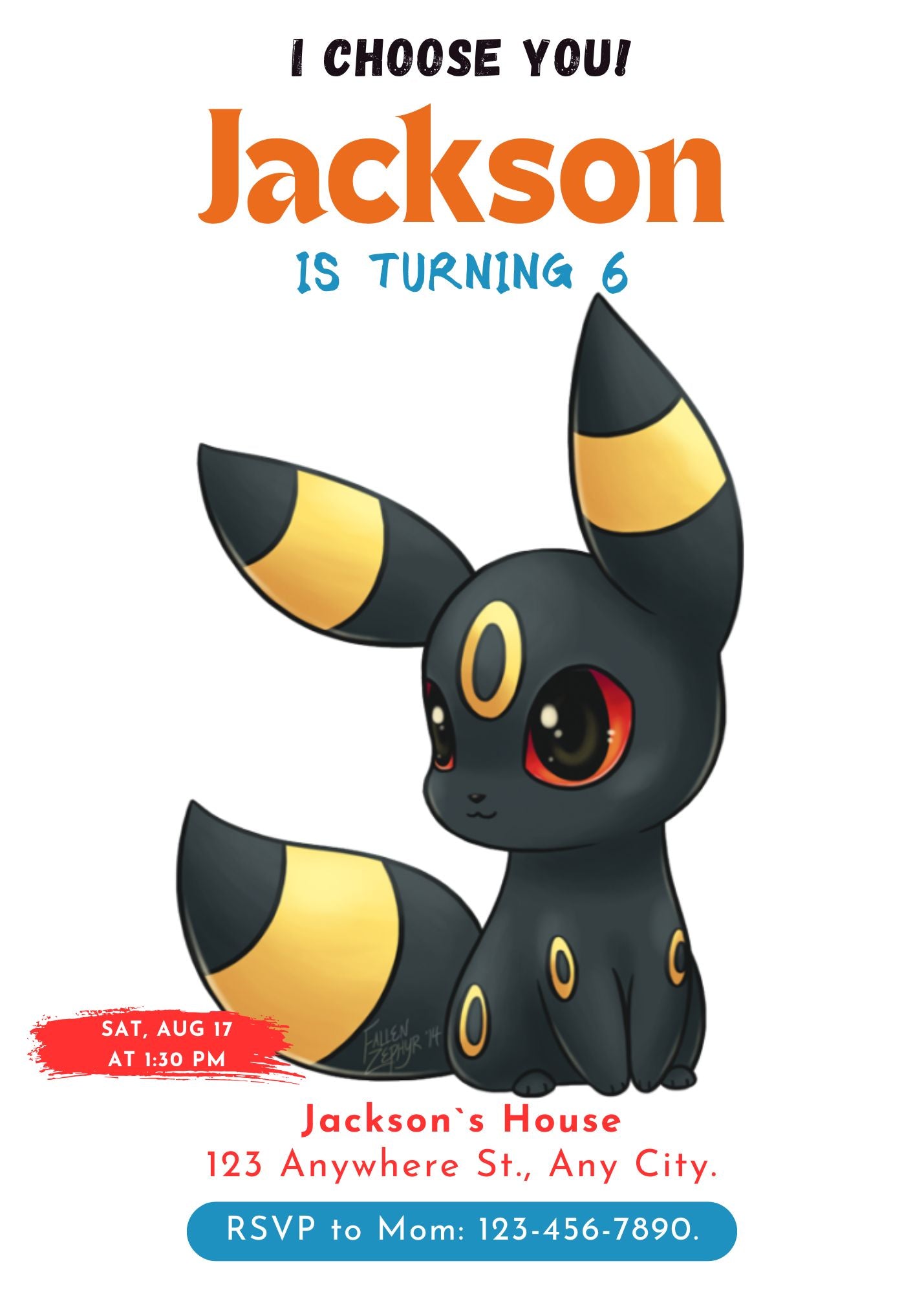 Umbreon Birthday Party Invitation Template | Pokemon Invite - CreativeRino