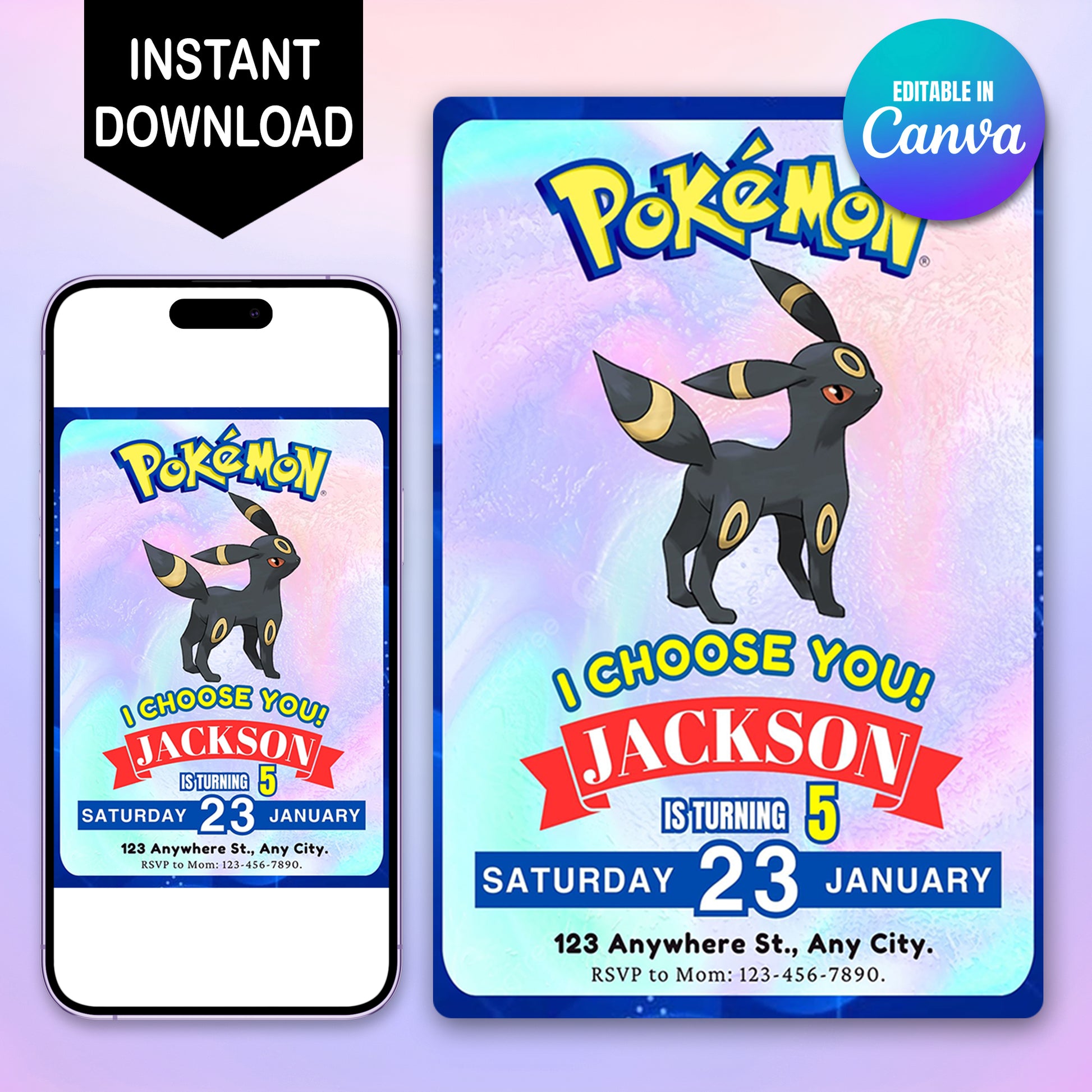 Umbreon Invitation Template | Pokemon Birthday Invite - CreativeRino