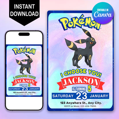 Umbreon Invitation Template | Pokemon Birthday Invite - CreativeRino