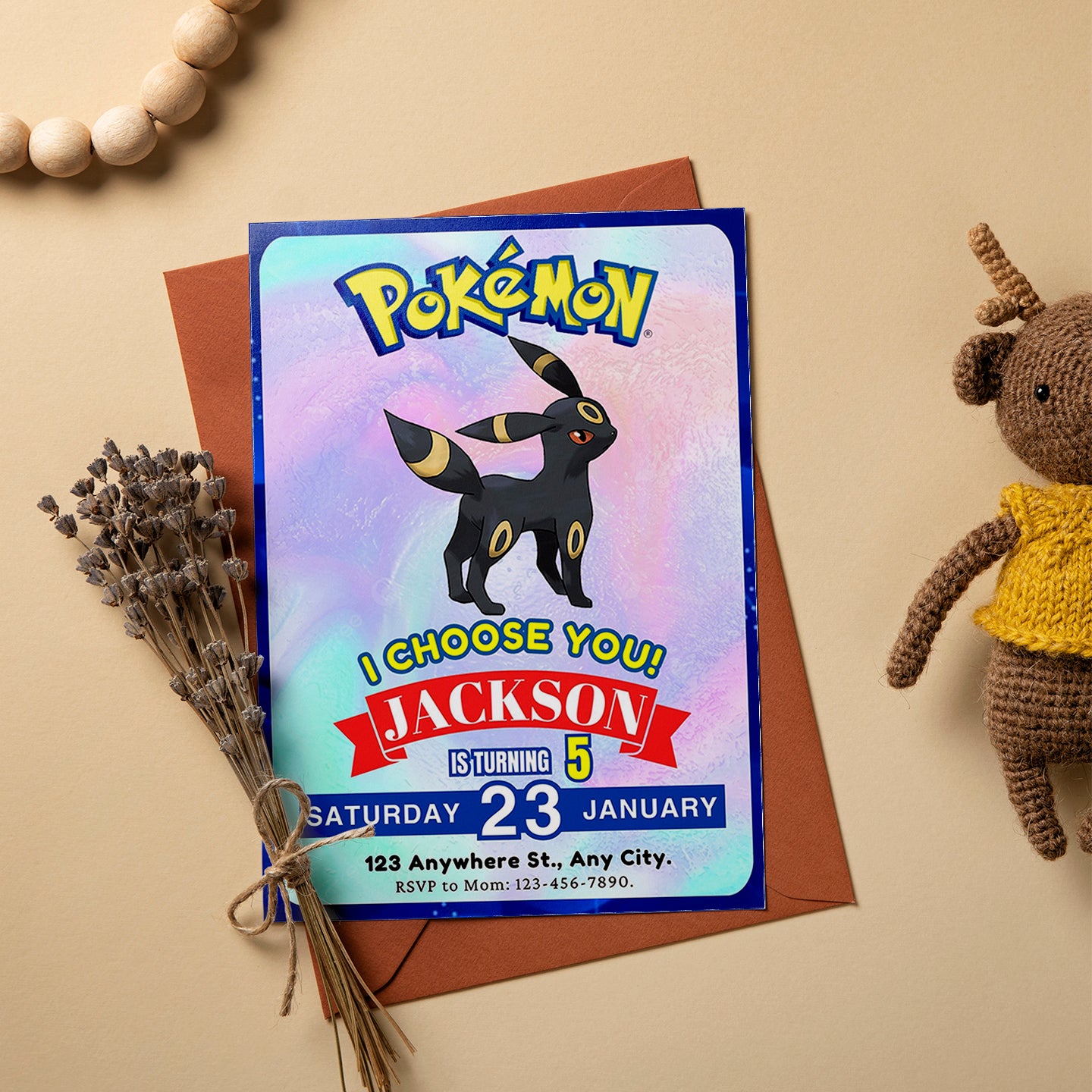 Umbreon Invitation Template | Pokemon Birthday Invite - CreativeRino