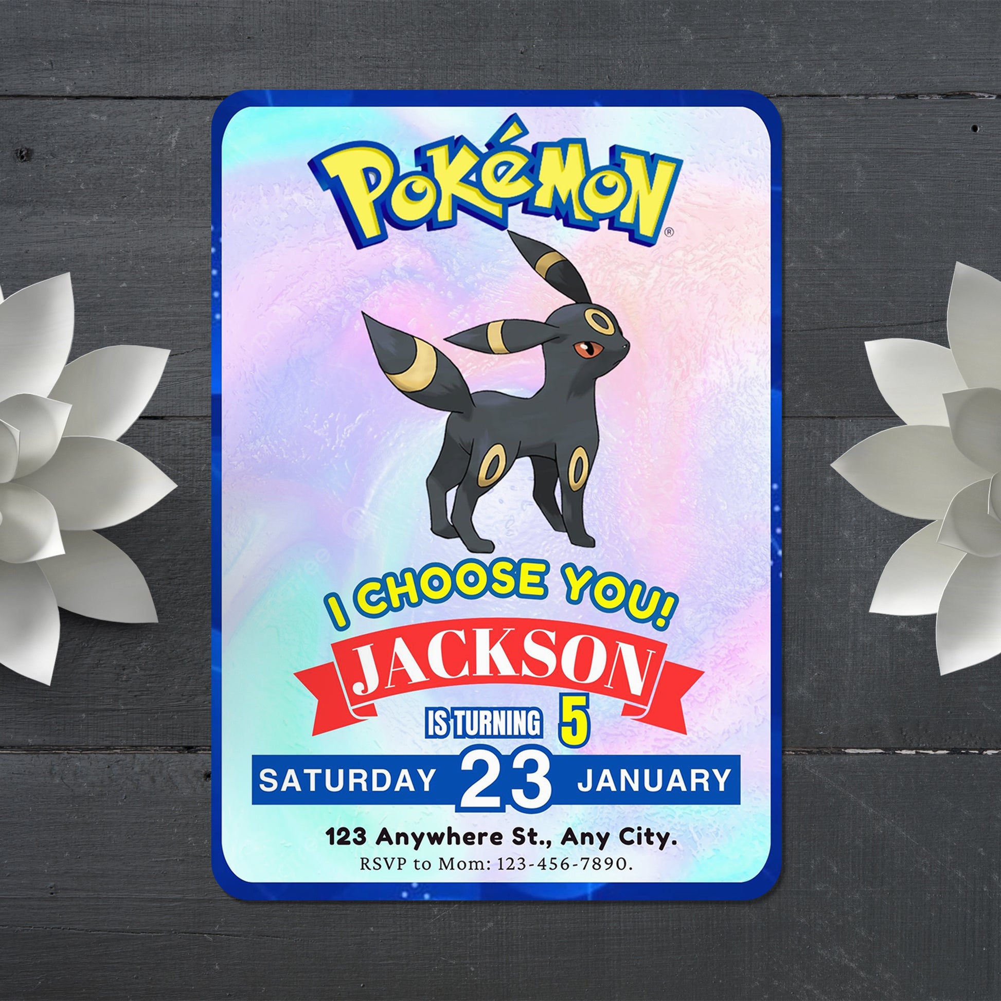Umbreon Invitation Template | Pokemon Birthday Invite - CreativeRino