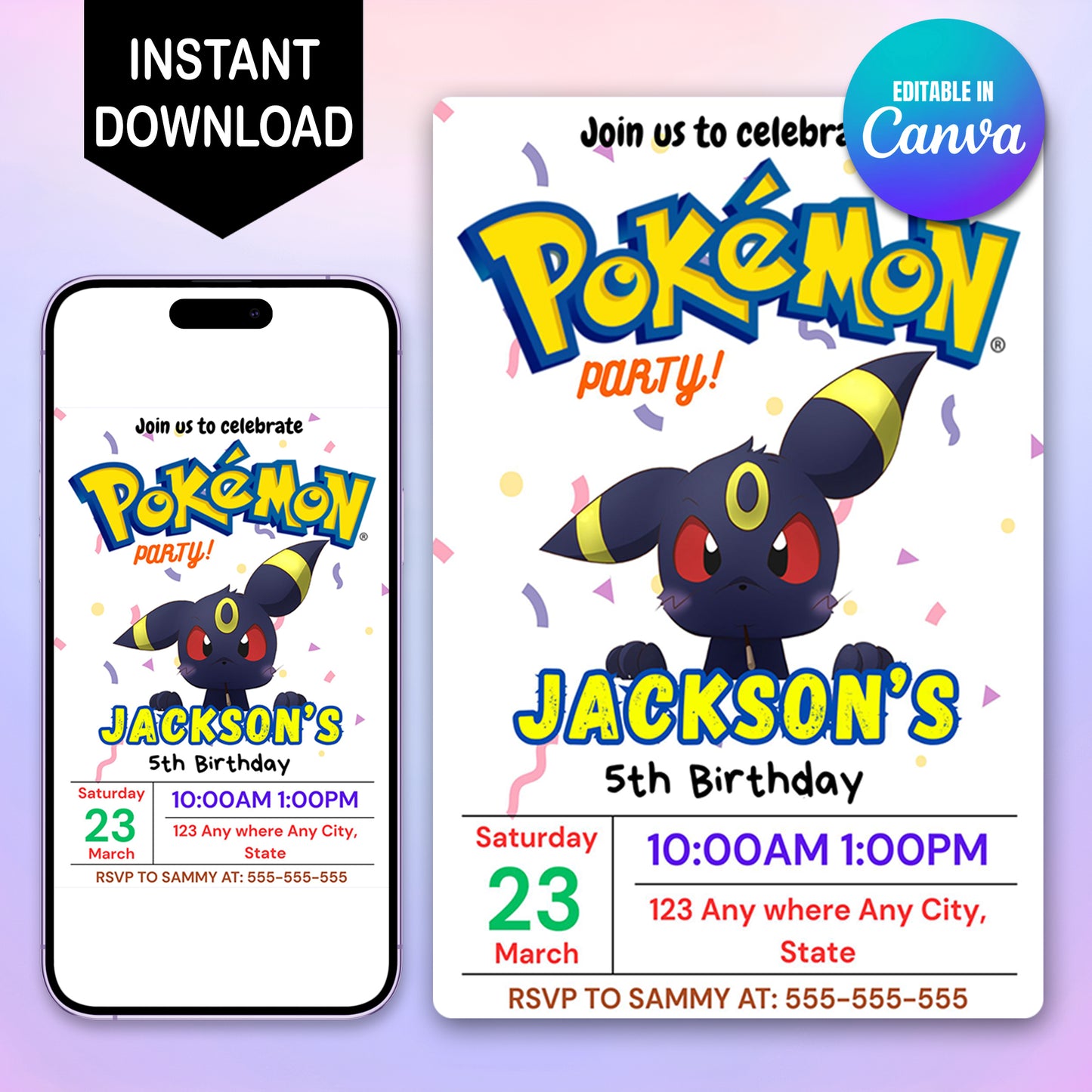 Umbreon Birthday Invitation Template | Pokemon Invite - CreativeRino