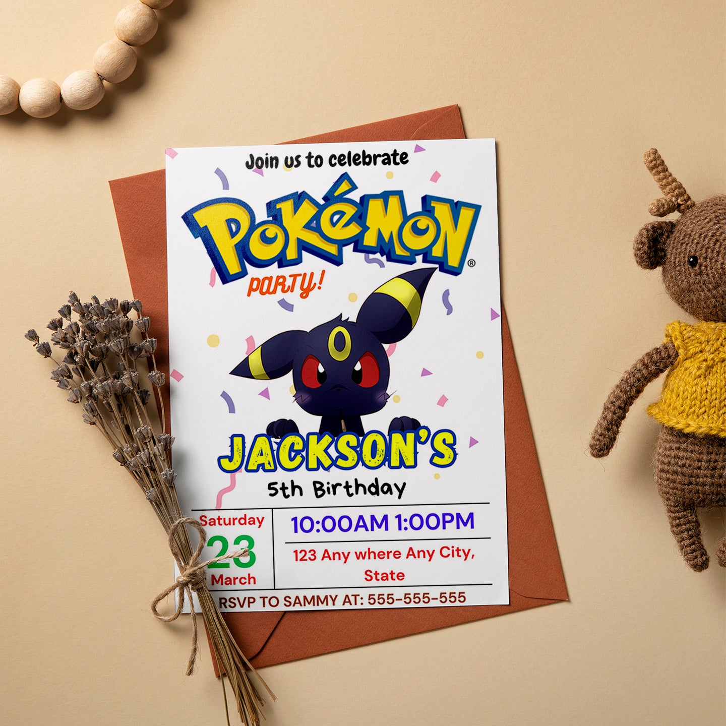 Umbreon Birthday Invitation Template | Pokemon Invite - CreativeRino