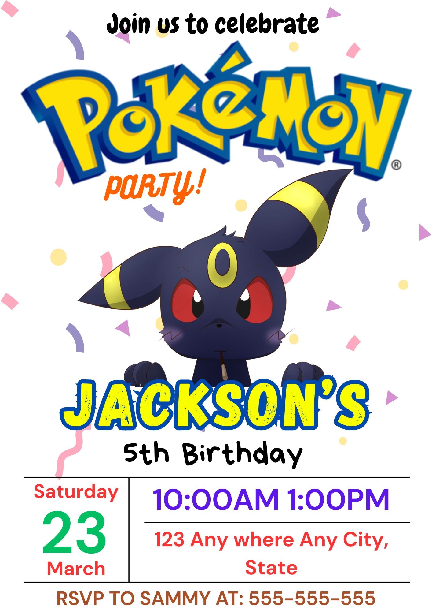 Umbreon Birthday Invitation Template | Pokemon Invite - CreativeRino