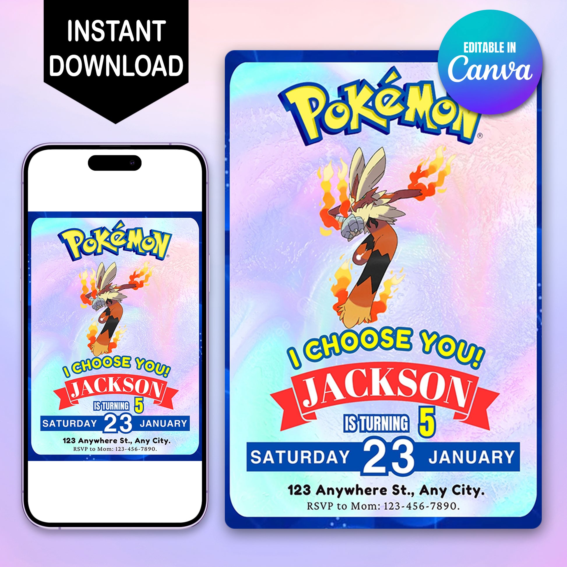 Blaziken Invitation Template | Pokemon Birthday Invite - CreativeRino